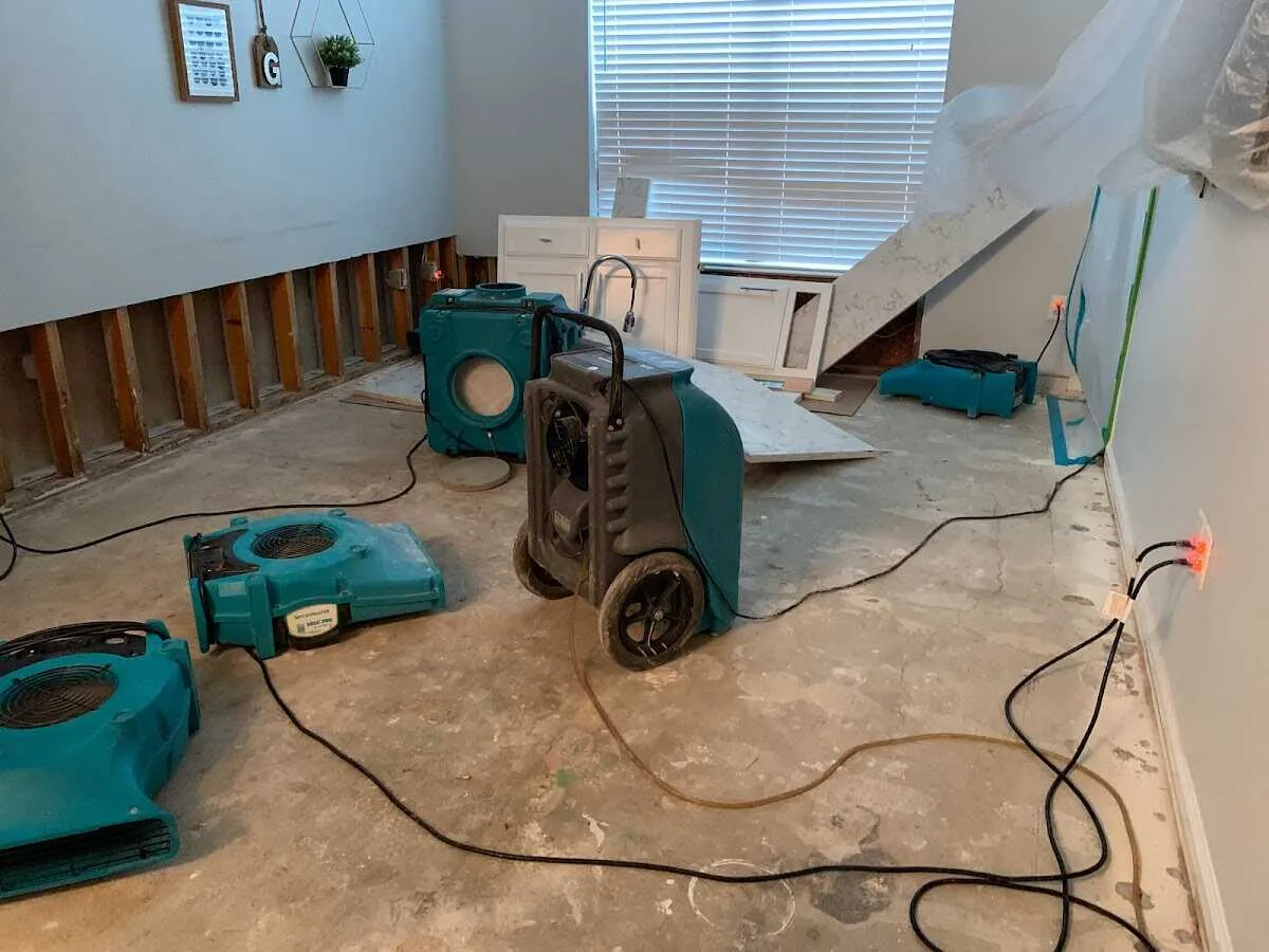 Dehumidifier in flood-cut room for Water Damage Restoration in Lacy-Lakeview